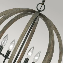 Elstead Allier - Pendentif de plafond cage sphérique 4 lumières bois foncé, fer antique, E14