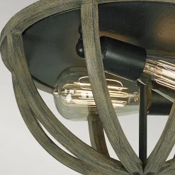 Elstead Allier - Plafonnier à 2 ampoules au bois foncé clair, fer antique, E27