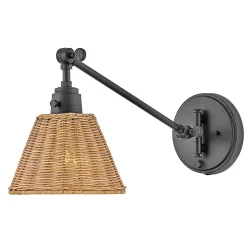 Elstead Hinkley Arti Applique murale Hinkley Arti Dome contemporaine noire, abat-jour en rotin naturel, 1 culot E27