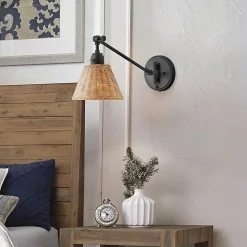 Elstead Hinkley Arti Applique murale Hinkley Arti Dome contemporaine noire, abat-jour en rotin naturel, 1 culot E27