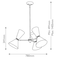 Elstead Kichler Phix Plafonnier suspendu multi-bras contemporain en bronze champagne, noir, 6 ampoules E27