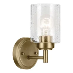 Elstead Kichler Winslow Applique murale classique en laiton naturel, abat-jour en verre, 1 culot E27