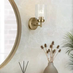 Elstead Kichler Winslow Applique murale classique en laiton naturel, abat-jour en verre, 1 culot E27