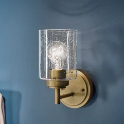 Elstead Kichler Winslow Applique murale classique en laiton naturel, abat-jour en verre, 1 culot E27