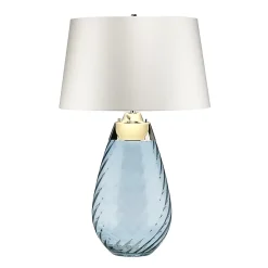 Elstead Lena Grande lampe de table bleue à 2 lumières avec abat-jour blanc cassé, verre teinté bleu, abat-jour blanc cassé, E27