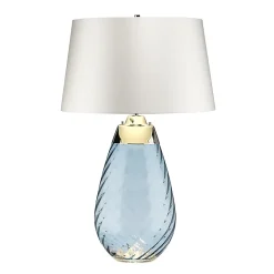 Elstead Lena Grande lampe de table bleue à 2 lumières avec abat-jour blanc cassé, verre teinté bleu, abat-jour blanc cassé, E27
