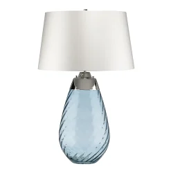 Elstead Lena Grande lampe de table bleue à 2 lumières avec abat-jour blanc cassé, verre teinté bleu, abat-jour blanc cassé, E27