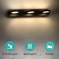 EMKE Applique murale de salle de bain à LED, 50 cm, 15 W, 3 lumières, noir