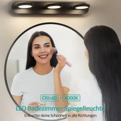 EMKE Applique murale de salle de bain à LED, 50 cm, 15 W, 3 lumières, noir