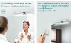 EMKE Applique murale LED pour salle de bain, 40 x 15 cm, 6000 K, blanc, 3 méthodes d'installation