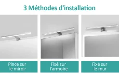 EMKE Applique murale LED pour salle de bain, 40 x 15 cm, 6000 K, blanc, 3 méthodes d'installation