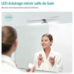 EMKE Applique murale LED pour salle de bain, 40 x 15 cm, 6000 K, blanc, 3 méthodes d'installation