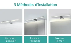 EMKE Applique murale LED pour salle de bain, 40 x 15 cm, 4200 K, blanc 3 méthodes d'installation