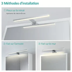 EMKE Applique murale LED pour salle de bain, 40 x 15 cm, 4200 K, blanc 3 méthodes d'installation