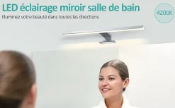 EMKE Applique murale LED pour salle de bain, 40 x 15 cm, 4200 K, blanc 3 méthodes d'installation