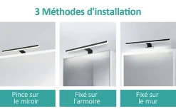 EMKE Applique murale LED pour salle de bain, 40 x 15 cm, 4200 K, noir, 3 méthodes d'installation