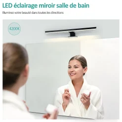 EMKE Applique murale LED pour salle de bain, 40 x 15 cm, 4200 K, noir, 3 méthodes d'installation