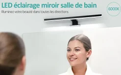 EMKE Applique murale LED pour salle de bain, 40 x 15 cm, 6000 K, noir, 3 méthodes d'installation