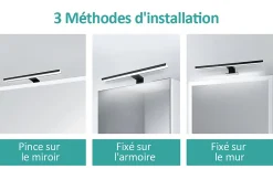 EMKE Applique murale LED pour salle de bain, 40 x 15 cm, 6000 K, noir, 3 méthodes d'installation