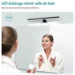 EMKE Applique murale LED pour salle de bain, 40 x 15 cm, 6000 K, noir, 3 méthodes d'installation