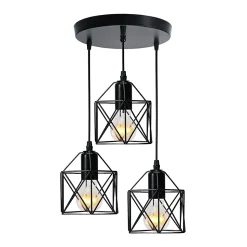 EMKE Lampe à suspension vintage à 3 ampoules, Plafonnier rétro avec abat-jour en métal, douilles noires E27