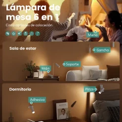 EMKE Lampe de table LED magnétique sans fil 5 en 1, Rechargeable, dimmable, commande tactile, 3 modes de couleur, USB-C, blanc