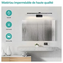 EMKE Lampe miroir LED pour salle de bain, 40 x 20 cm, rotation, éclairage armoire de salle de bain, 4200K, noir