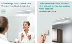 EMKE Lampe miroir LED pour salle de bain, 40 x 20 cm, rotation, 7,44 W, lumière miroir LED, blanc froid
