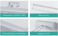 EMKE Lampe miroir LED pour salle de bain, 40 x 20 cm, rotation, 7,44 W, lumière miroir LED, blanc froid