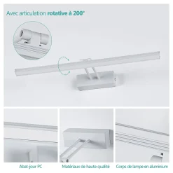 EMKE Lampe miroir LED pour salle de bain, 40 x 20 cm, rotation, 7,44 W, lumière miroir LED, blanc froid