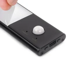 Emuca Luminaire LED Kaus Black rechargeable par USB avec détecteur de mouvement, 240mm, Peint en noir