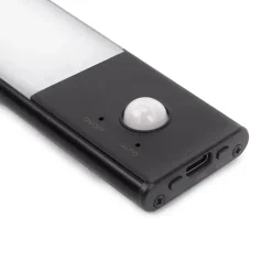 Emuca Luminaire LED Kaus Black rechargeable par USB avec détecteur de mouvement, 240mm, Peint en noir