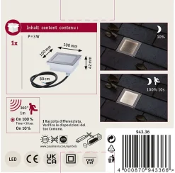 Encastré de sol LED Brick Détecteur de mouvement crépusculaire (IR) IP67 100x100mm 3000K 0,8W 25lm 230V Alu Gris Métal Acier inoxy
