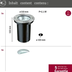 Encastré de sol LED IP67 rond 110mm 2700K 1,2W 20lm 230V Acier inoxydable Métal