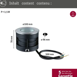 Encastré de sol LED Vanea résistant à l'eau de mer IP67 rond 100mm 3000K 3,5W 160lm 230V 93 Alu Aluminium