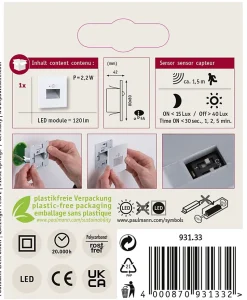 Encastré mural LED Edge Quadro carré 80x80mm 1,2W 25lm 230V 2700K Blanc dépoli