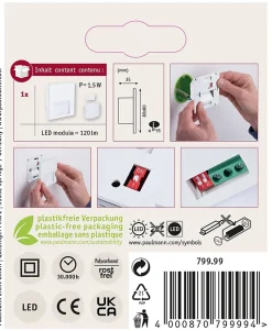 Encastré mural LED Tsaro carré 80x80mm 1W 80lm 230V 2700K Blanc dépoli