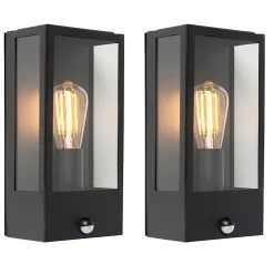 Ensemble de 2 appliques murales d'extérieur noires avec détecteur de mouvement - Rotterdam