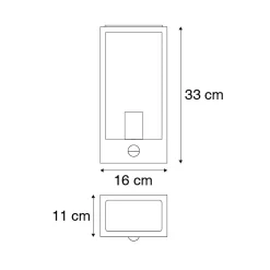 Ensemble de 2 appliques murales d'extérieur noires avec détecteur de mouvement - Rotterdam