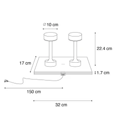 Ensemble de 2 lampes de table rechargeables dorées RGBW - Isobel