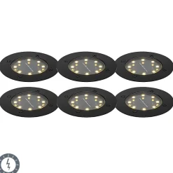 Ensemble de 6 spots de sol noirs avec LED solaire IP65 - Terry
