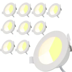 Ensemble de 10 spots LED encastrés ronds, 5W, indice de protection IP44, température de couleur réglable, blanc.