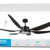Fanelite - Ventilateur de plafond 168 cm noir MAKATEA - Moteur DC 55W - LED 22W 3 couleurs - Silence + PURIFICATEUR D'AIR INCLUS