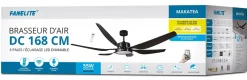 Fanelite - Ventilateur de plafond 168 cm noir MAKATEA - Moteur DC 55W - LED 22W 3 couleurs - Silence + PURIFICATEUR D'AIR INCLUS