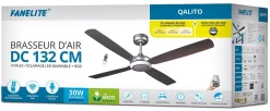 Fanelite - Ventilateur de plafond 132 cm gris QALITO - Moteur DC 30W - LED 20W dimmable 3 couleurs + RGB - Wifi - Silencieux