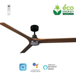 Fanelite - Ventilateur de plafond 142 cm noir et bois INAGUA - Moteur DC 35W - LED 20W dimmable 3 couleurs - Wifi - Silencieux