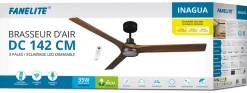 Fanelite - Ventilateur de plafond 142 cm noir et bois INAGUA - Moteur DC 35W - LED 20W dimmable 3 couleurs - Wifi - Silencieux