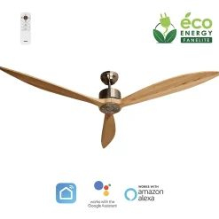 Fanelite - Ventilateur de plafond 164 cm gris et bois NEBA - Moteur DC 38W - Télécommande - Wifi - Très silencieux