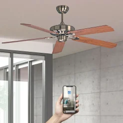 Fanelite - Ventilateur de plafond 152 cm SIROCO - Moteur DC 38W - Télécommande - Wifi&Contrôles vocaux - 5 pales - Très silencieux