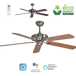 Fanelite - Ventilateur de plafond 152 cm SIROCO - Moteur DC 38W - Télécommande - Wifi&Contrôles vocaux - 5 pales - Très silencieux